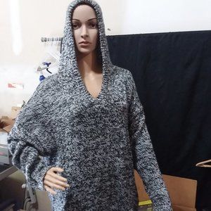 NY&Co. Black & White Tunic Sweater with Hood